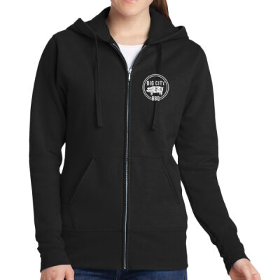 Big City BBQ - Ladies Core Fleece Full Zip Hooded Sweatshirt Thumbnail